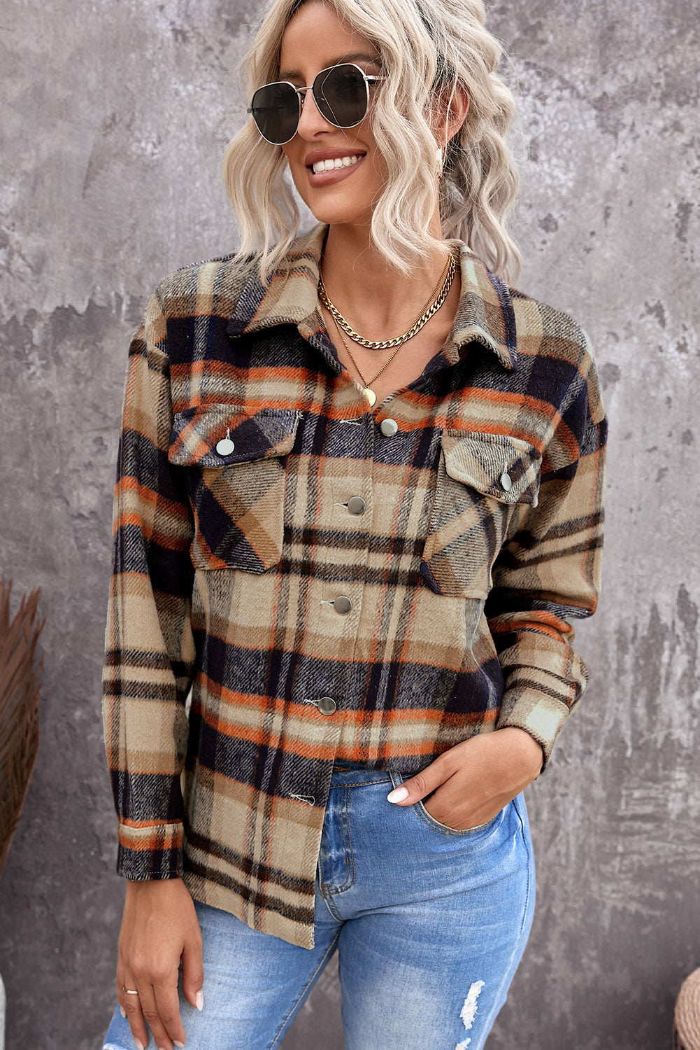 Red Plaid Button Front Pocket Shirt Shacket