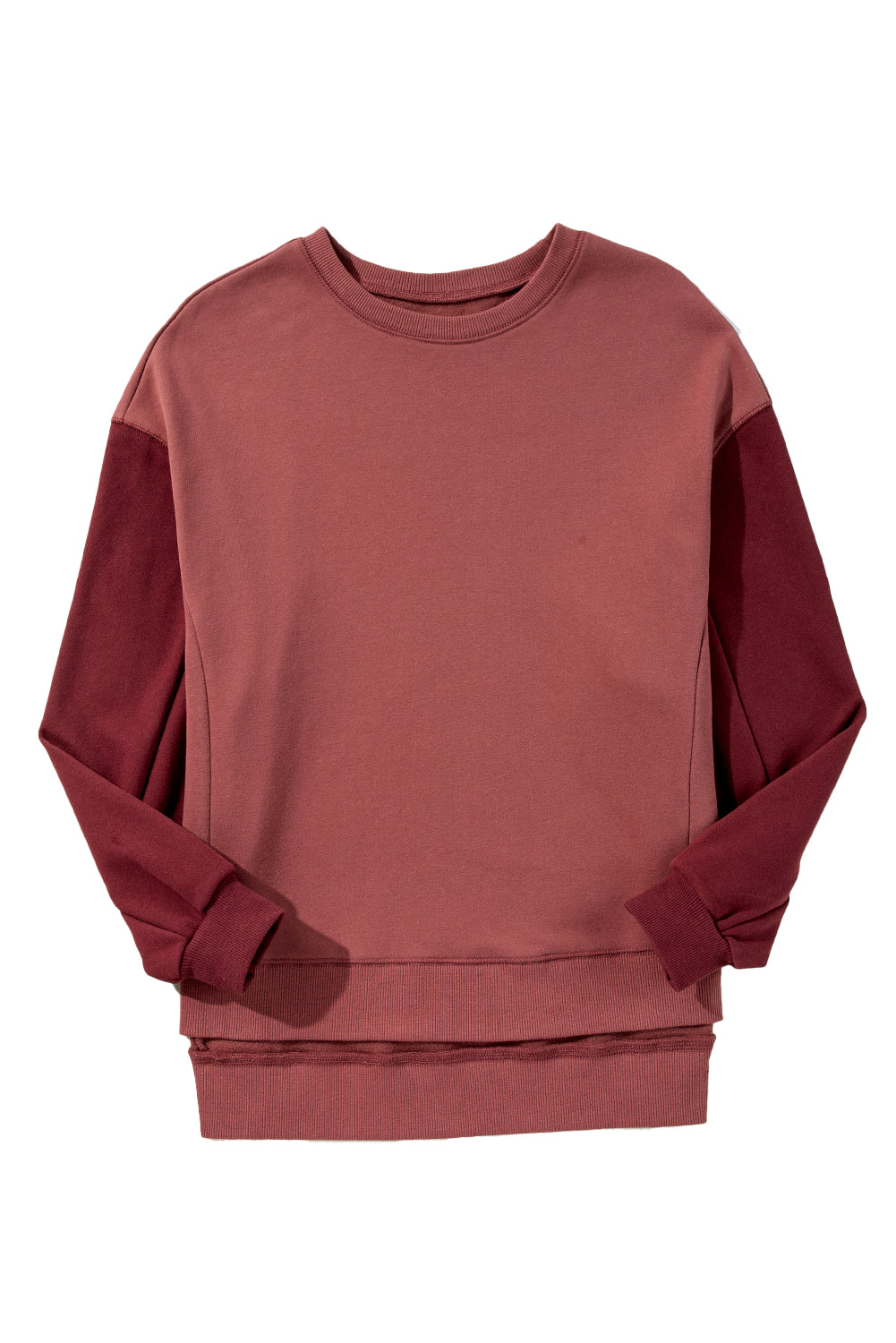 Mineral Red Two Tone Patchwork Drop Shoulder Pullover Sweatshirt