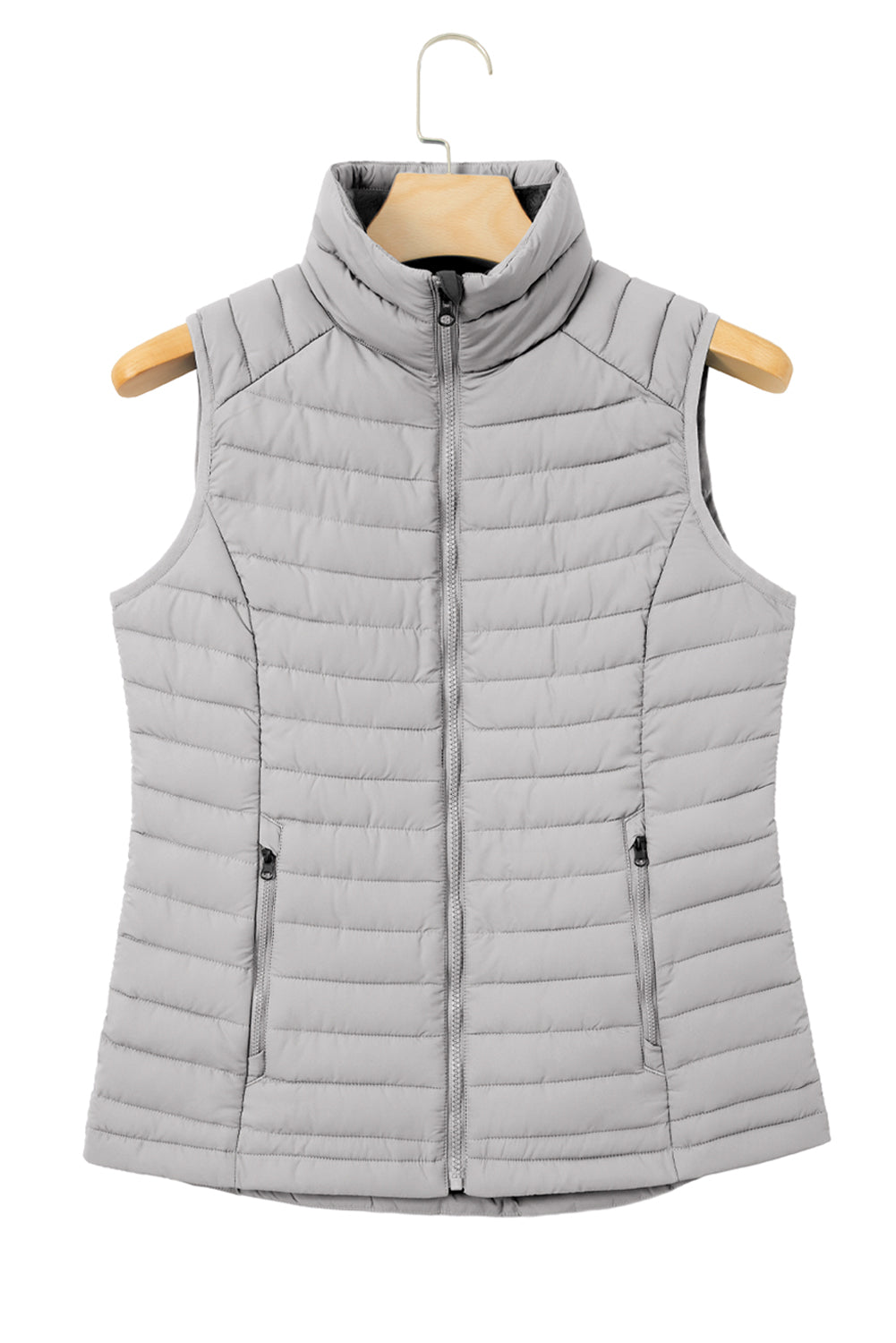 Burgundy Plush Collared Quilted Zipped Puffer Vest