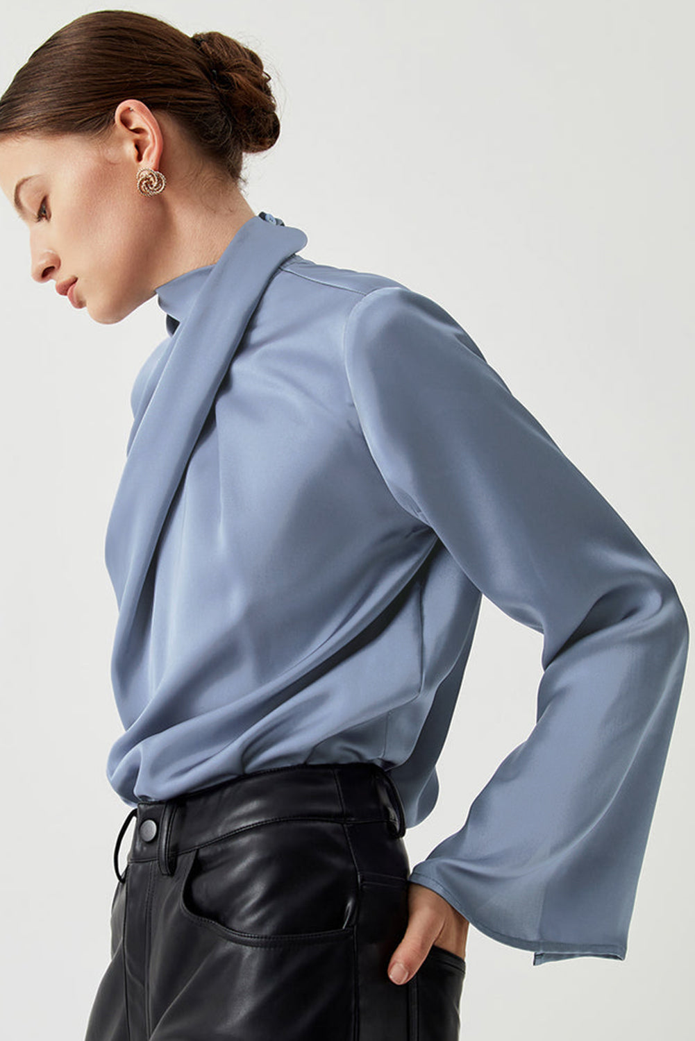 Ivy Asymmetric Turtleneck Elegant Satin Blouse