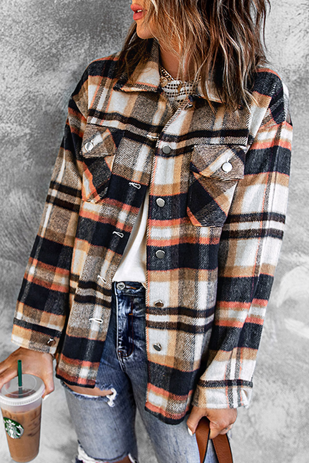 Red Plaid Button Front Pocket Shirt Shacket