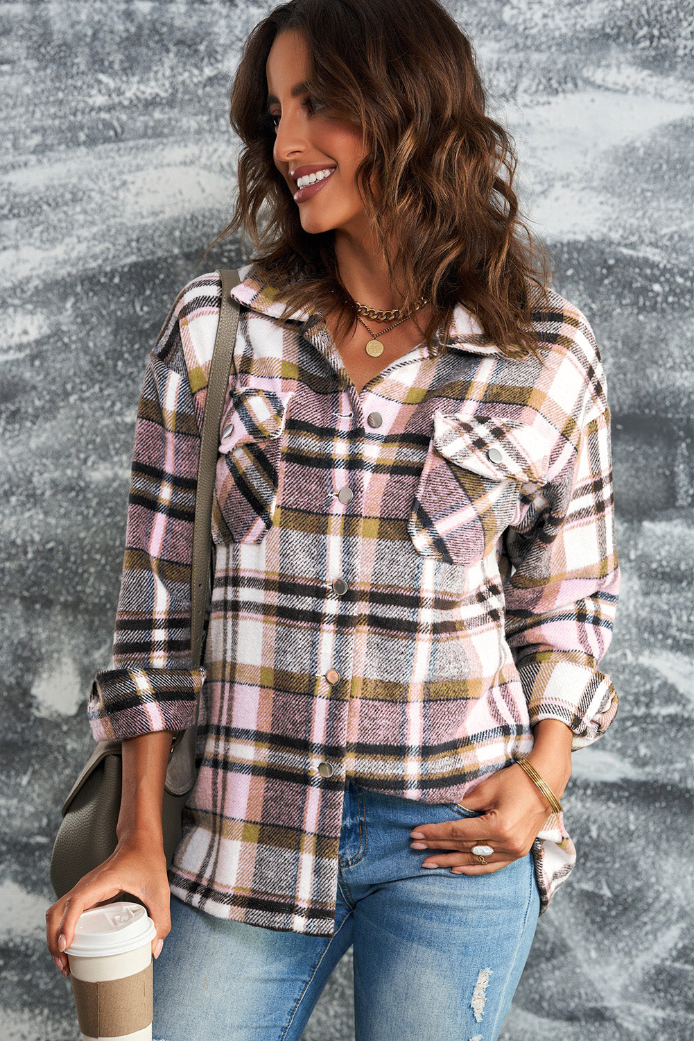 Red Plaid Button Front Pocket Shirt Shacket