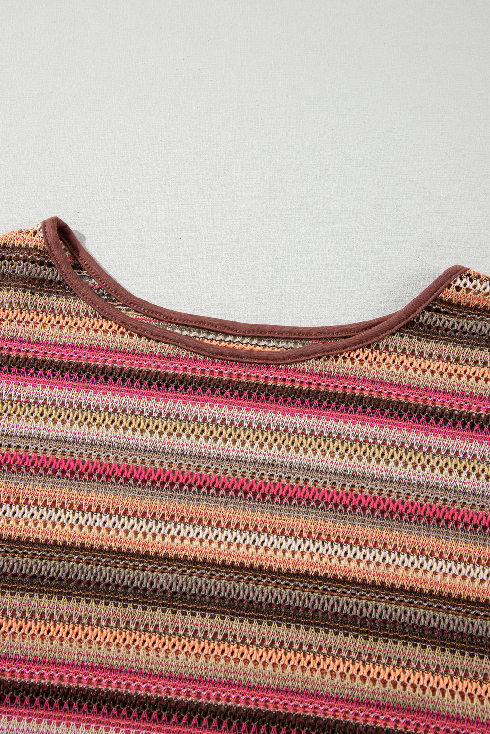 Rose Red Ethnic Striped Cropped Long Sleeve Top