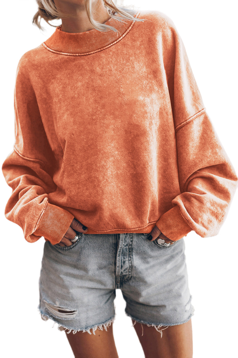 Ruby Plain Drop Shoulder Crew Neck Pullover Sweatshirt