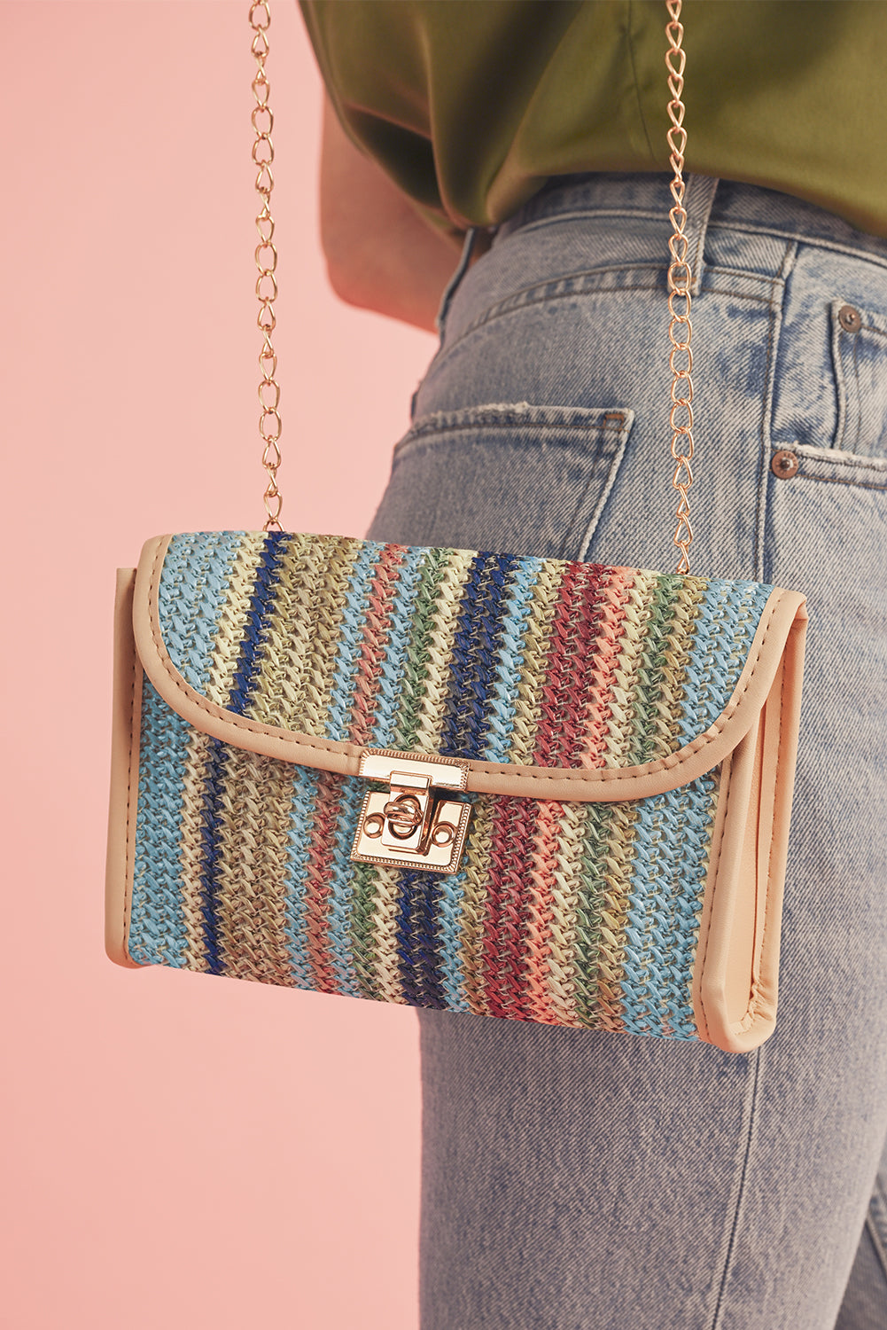 Iceland Blue Striped Crochet Flapped Single Shoulder Bag