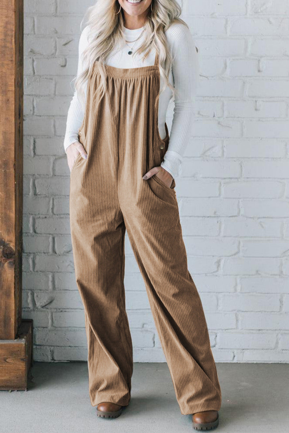 Jungle Green Plain Pocketed Loose Fit Corduroy Overalls