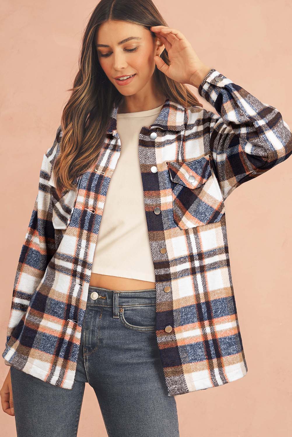 Red Plaid Button Front Pocket Shirt Shacket