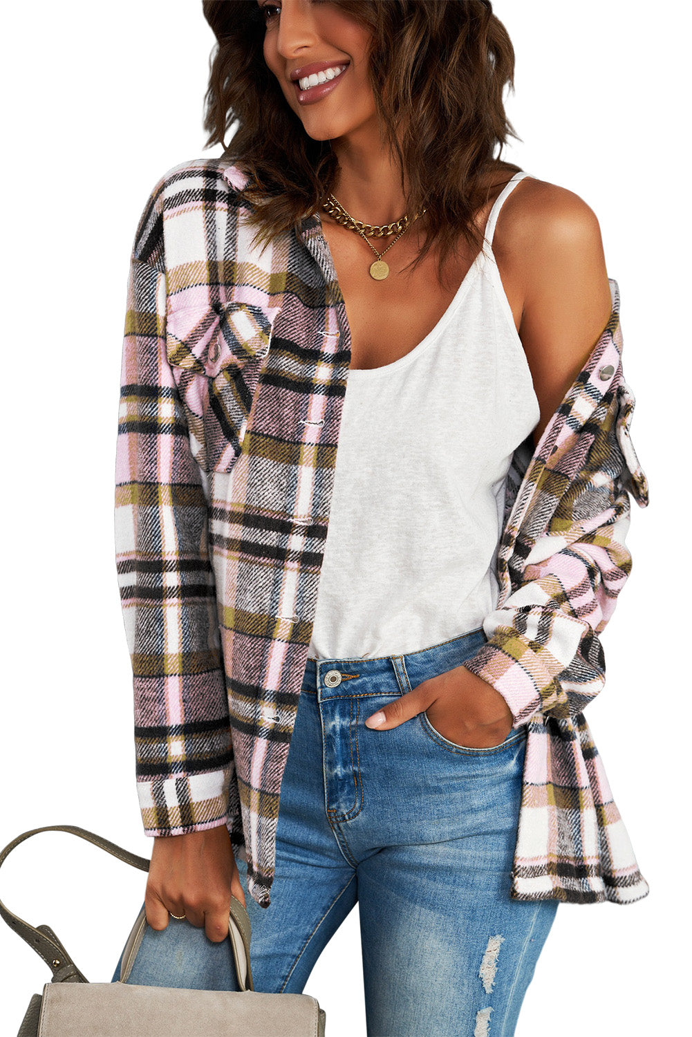 Red Plaid Button Front Pocket Shirt Shacket