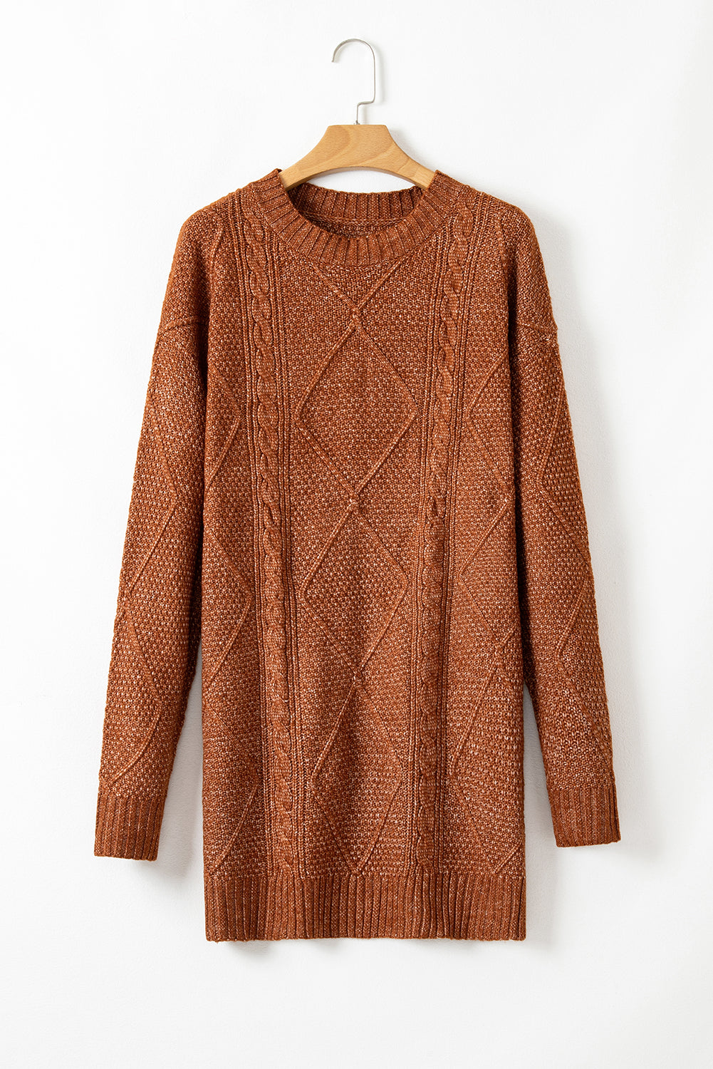 Parchment Twist Cable Knit Drop Shoulder Loose Fit Sweater Dress