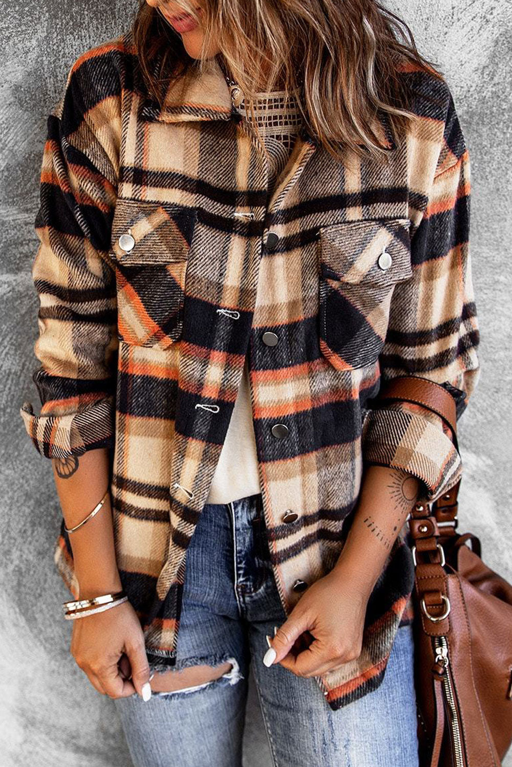 Red Plaid Button Front Pocket Shirt Shacket