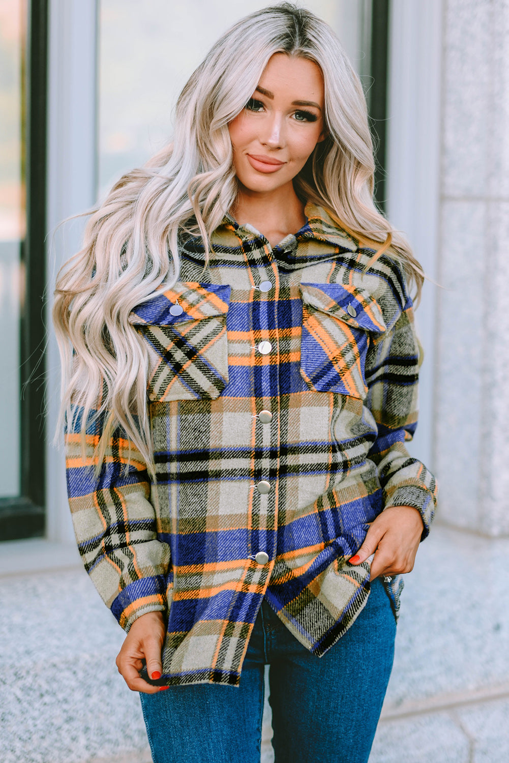 Red Plaid Button Front Pocket Shirt Shacket