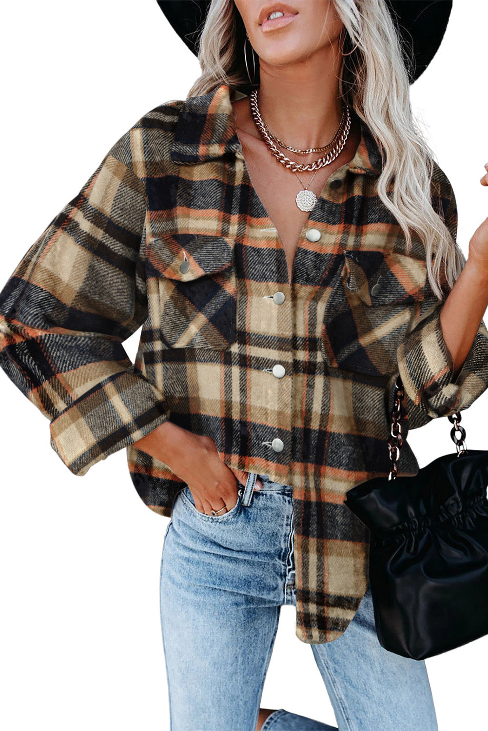 Red Plaid Button Front Pocket Shirt Shacket