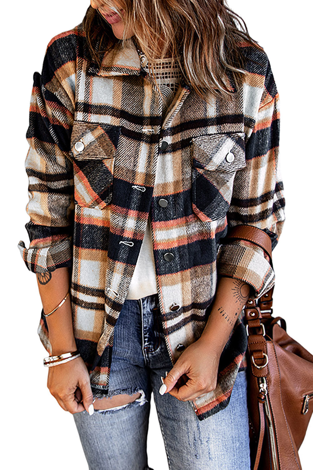 Red Plaid Button Front Pocket Shirt Shacket