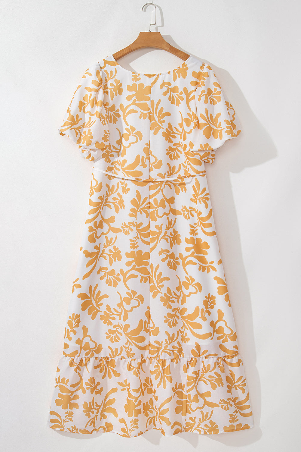 Apricot Floral Print Puff Short Sleeve Plus Size Maxi Dress