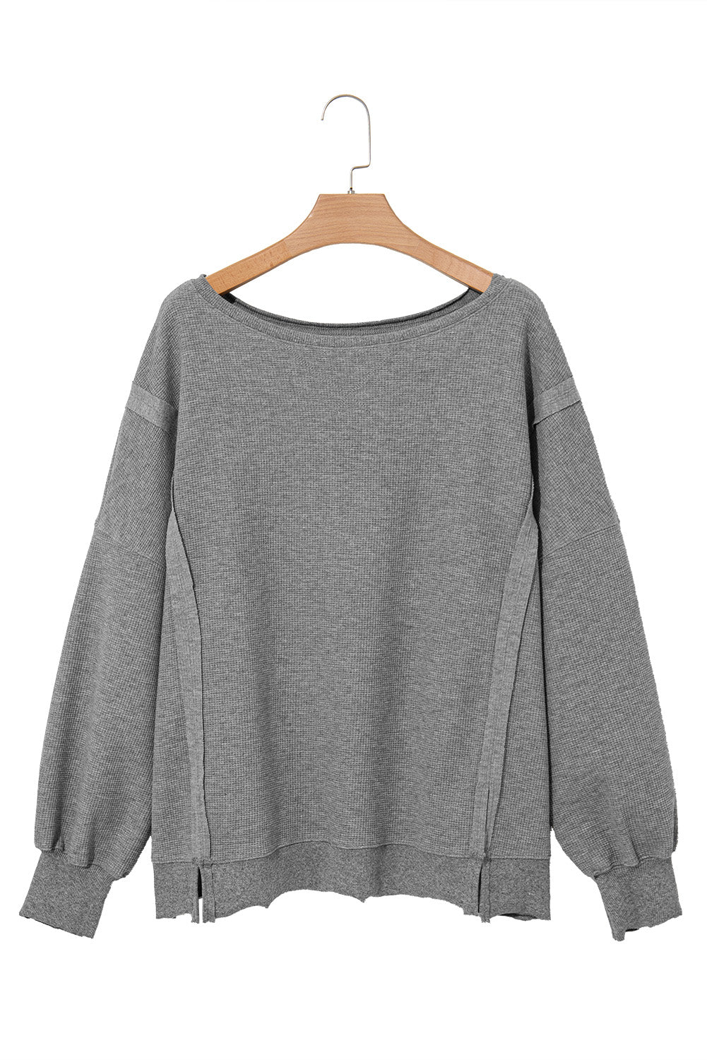 Gray Knit Bishop Sleeve Split Oversized Sweatshirt