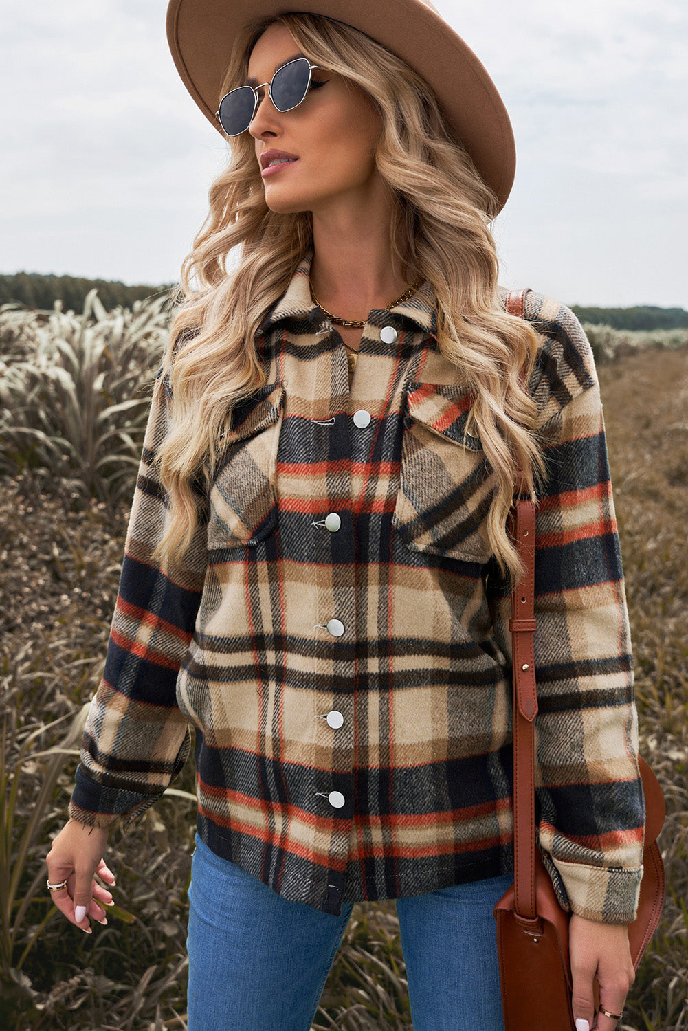 Red Plaid Button Front Pocket Shirt Shacket