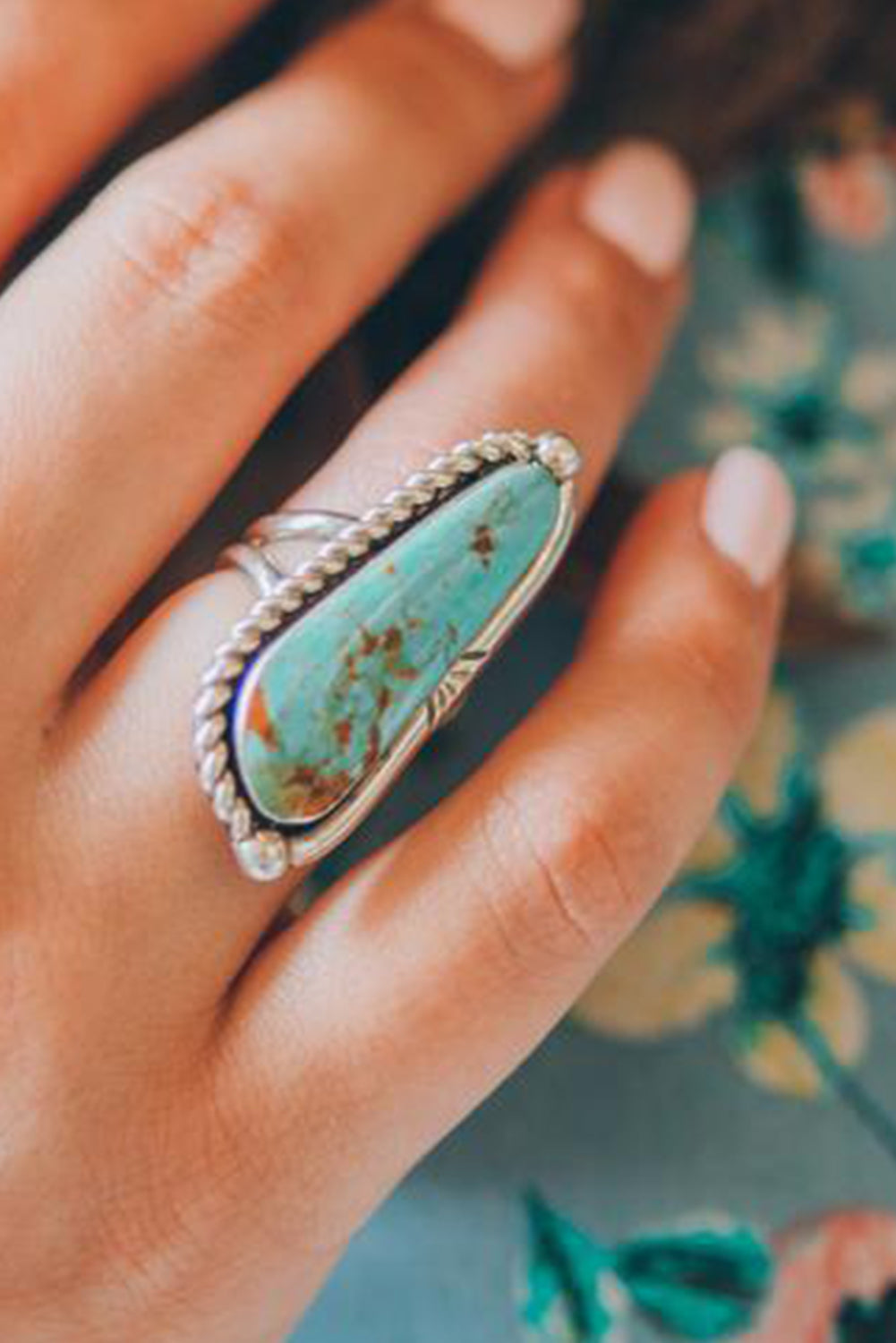 Light Blue Turquoise Décor Alloy Ring