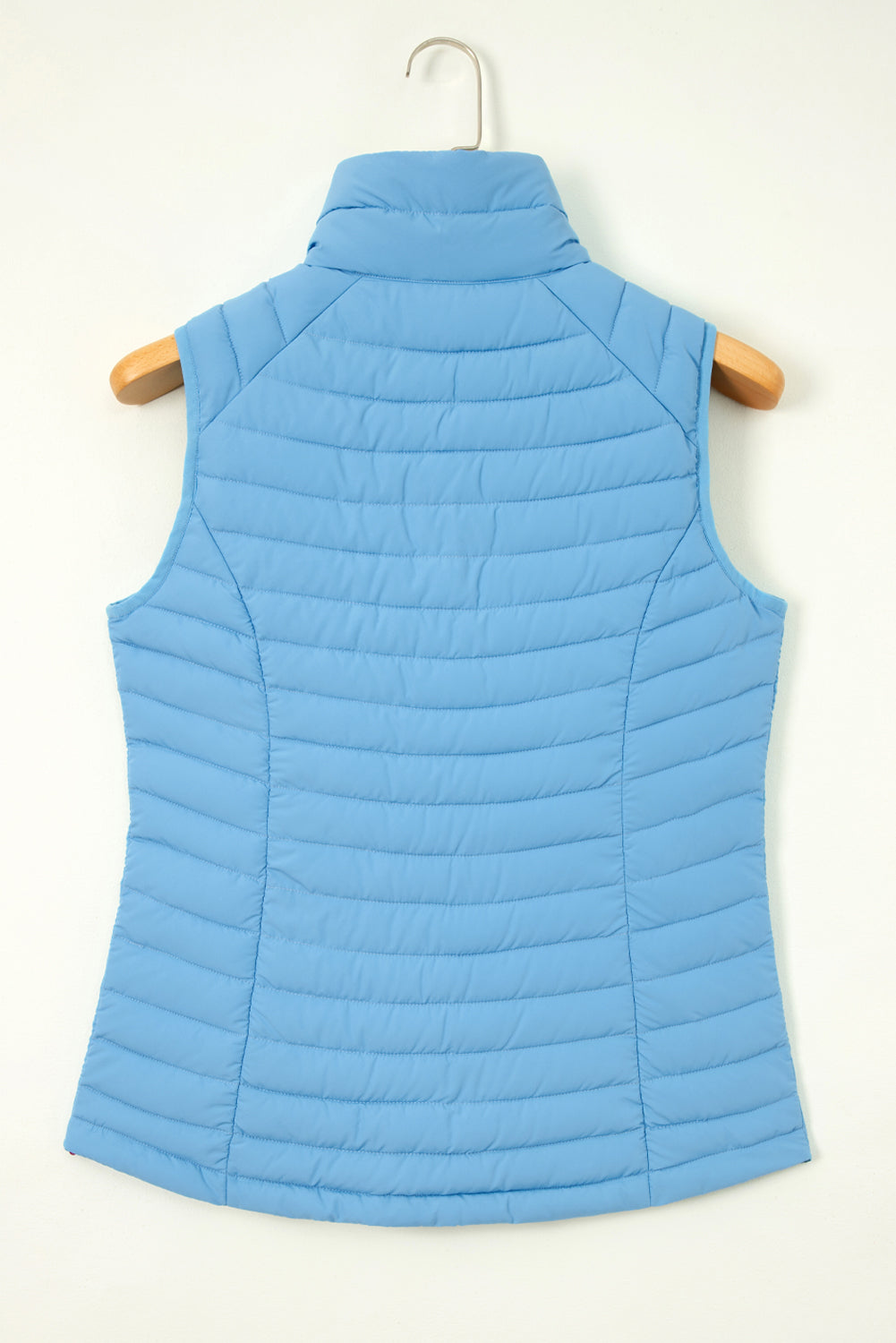 Burgundy Plush Collared Quilted Zipped Puffer Vest