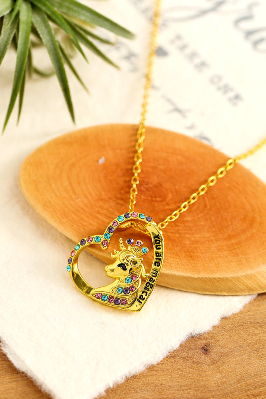 Gold Rhinestone Unicorn Pendant Necklace