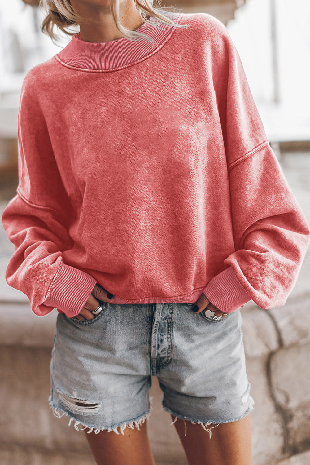 Ruby Plain Drop Shoulder Crew Neck Pullover Sweatshirt