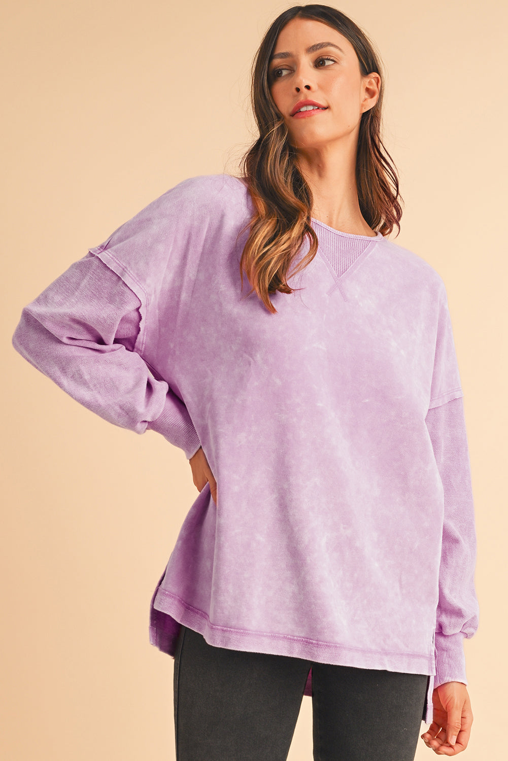 Strawberry Pink Mineral Wash Drop Shoulder Oversized Sweatshirt