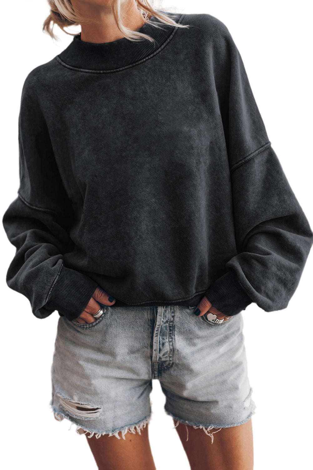 Ruby Plain Drop Shoulder Crew Neck Pullover Sweatshirt