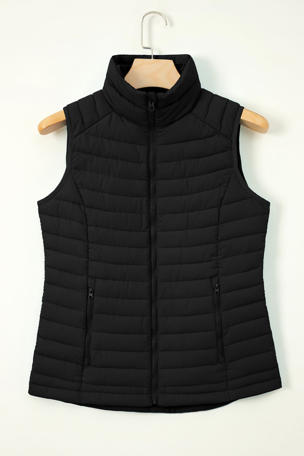 Burgundy Plush Collared Quilted Zipped Puffer Vest