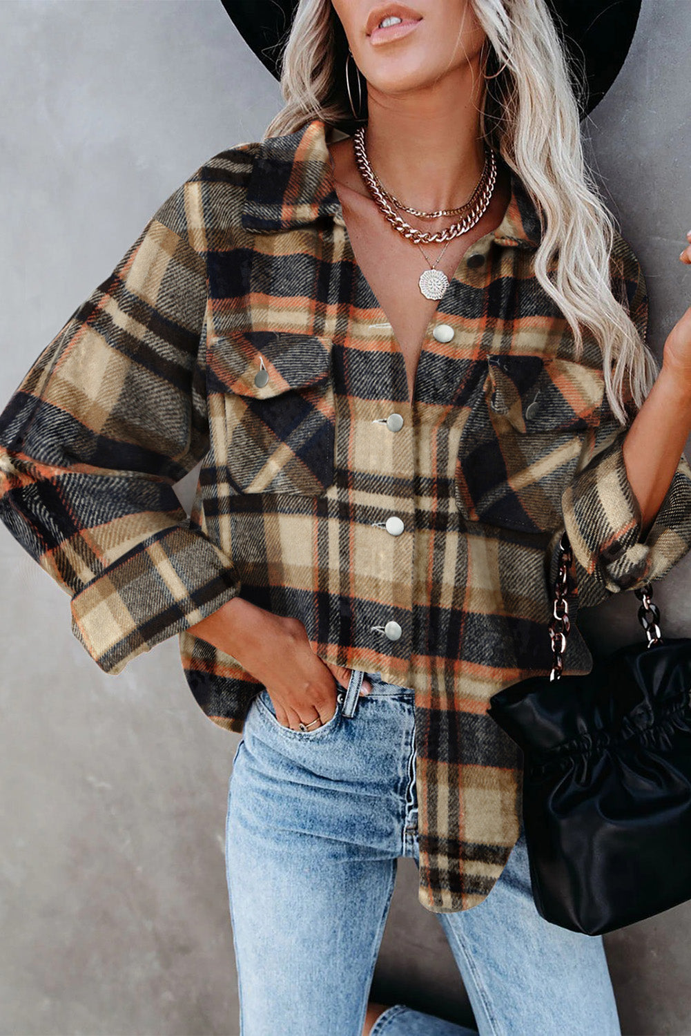 Red Plaid Button Front Pocket Shirt Shacket