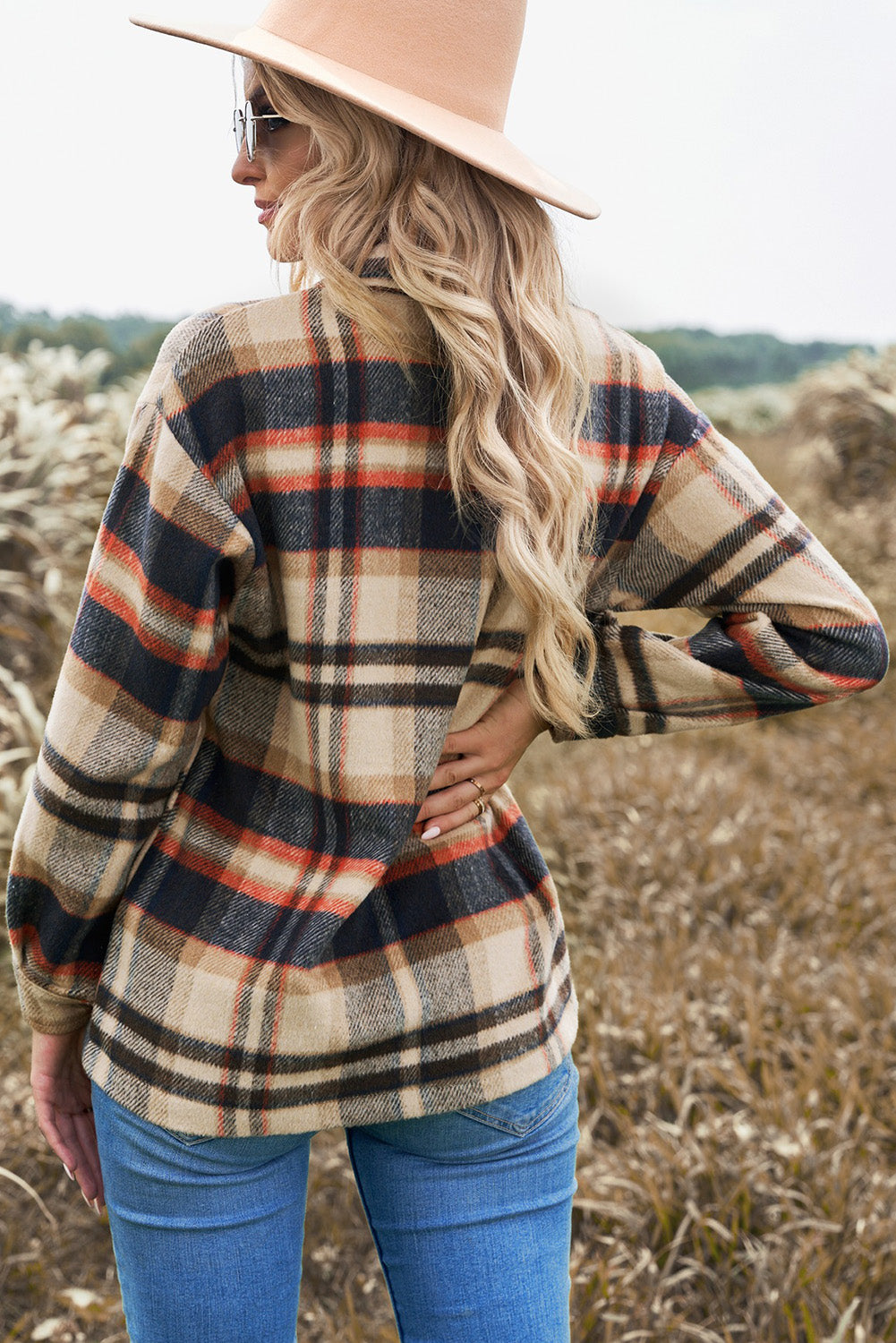 Red Plaid Button Front Pocket Shirt Shacket