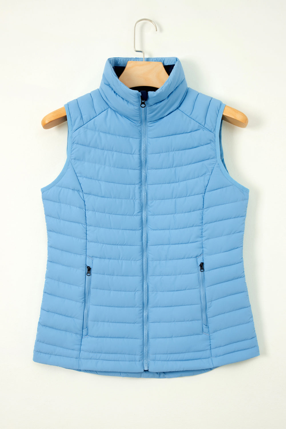 Burgundy Plush Collared Quilted Zipped Puffer Vest