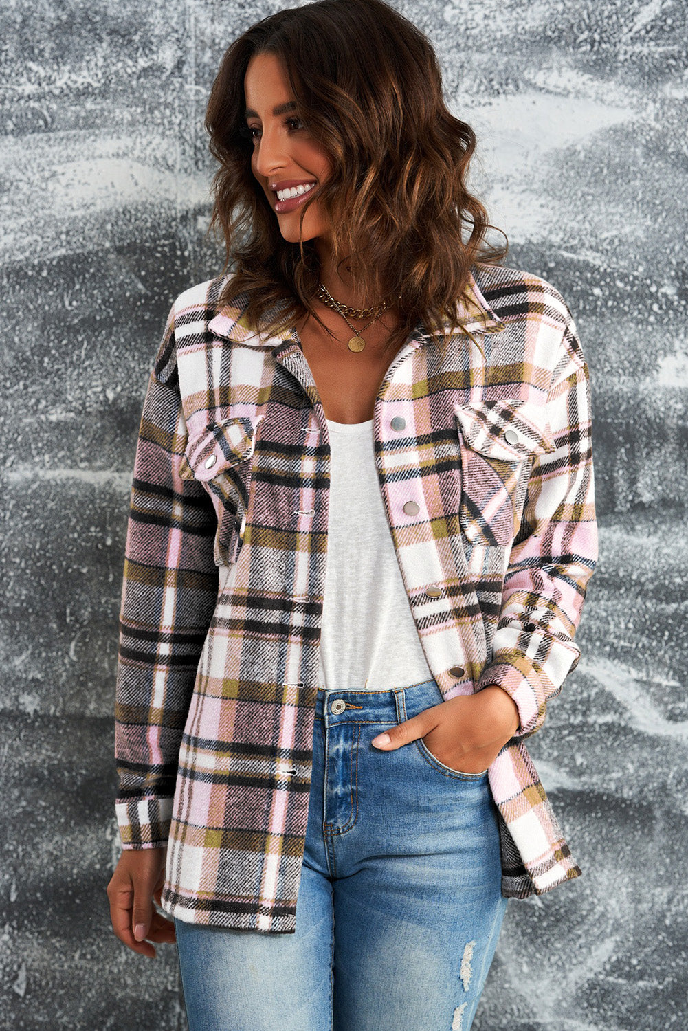 Red Plaid Button Front Pocket Shirt Shacket