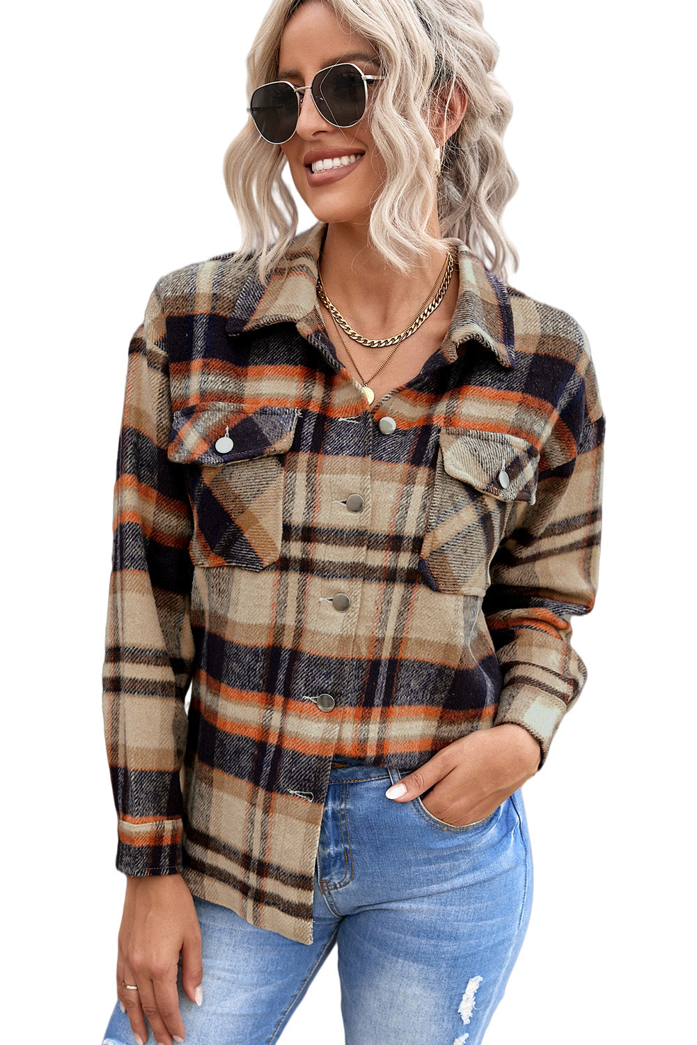 Red Plaid Button Front Pocket Shirt Shacket