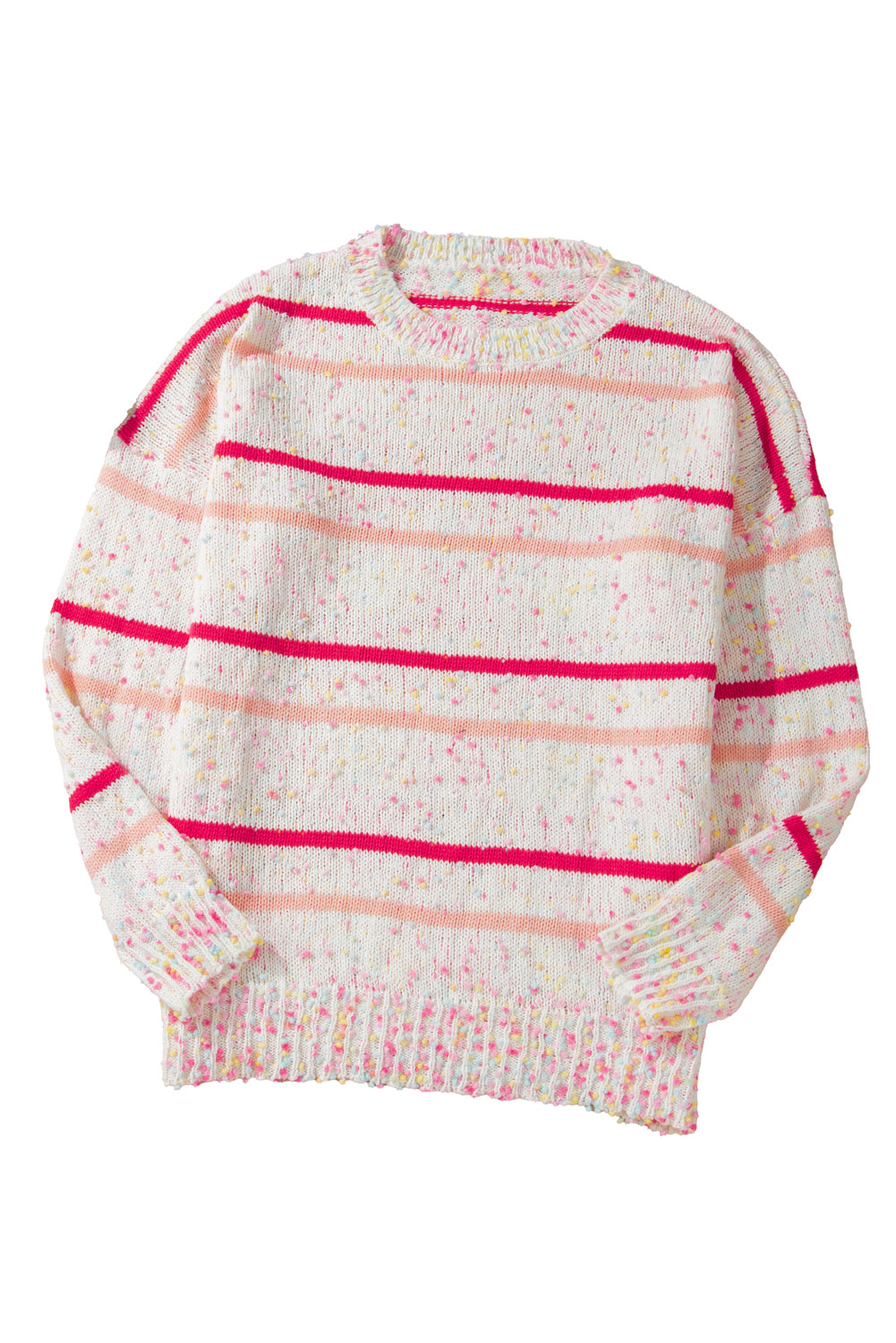 Pink Stripe Drop Shoulder Side Split Plus Size Sweater