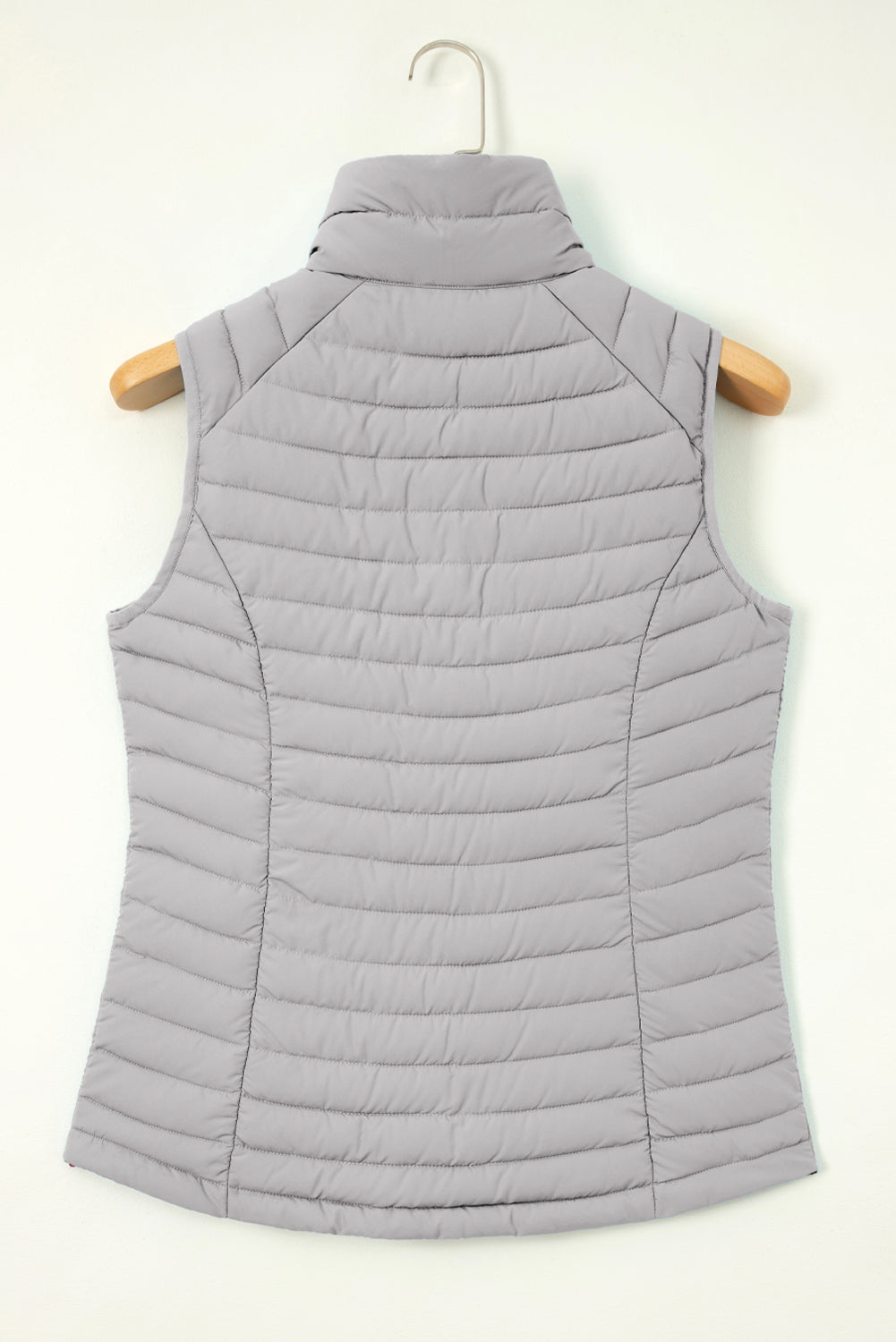 Burgundy Plush Collared Quilted Zipped Puffer Vest