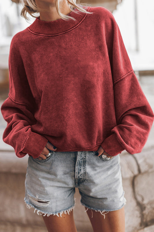 Ruby Plain Drop Shoulder Crew Neck Pullover Sweatshirt