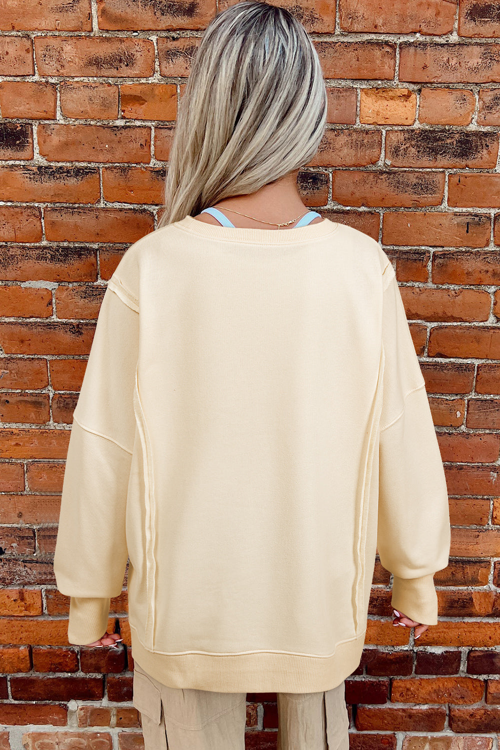 Apricot LOVE Side Slits Crew Neck Oversized Sweatshirt