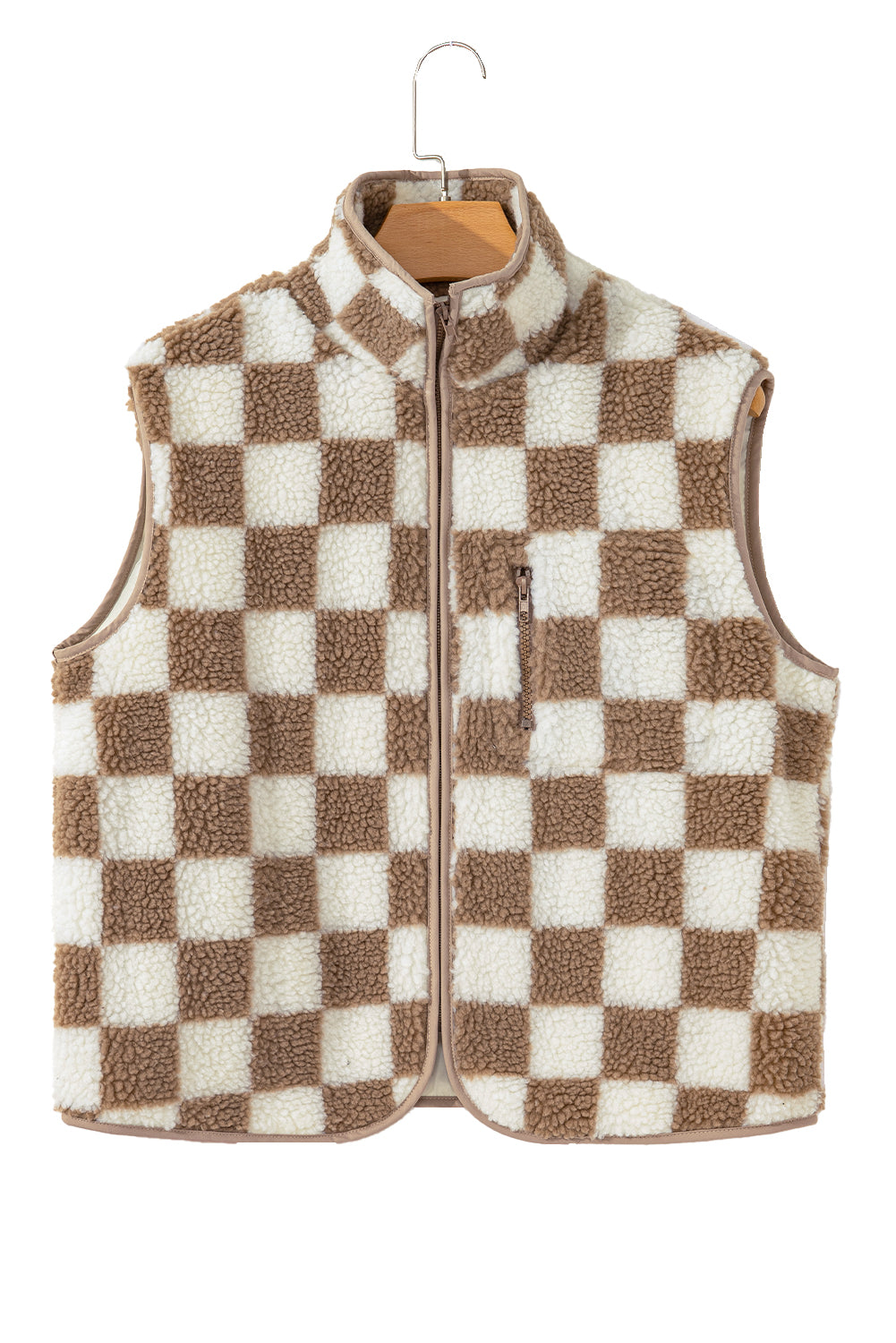 Black Checkered Sherpa Collared Jacket Vest