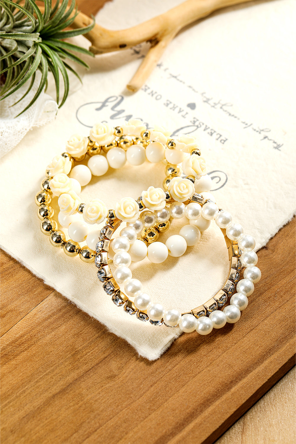 White 5pcs Bohemian Flower Beads Bracelet