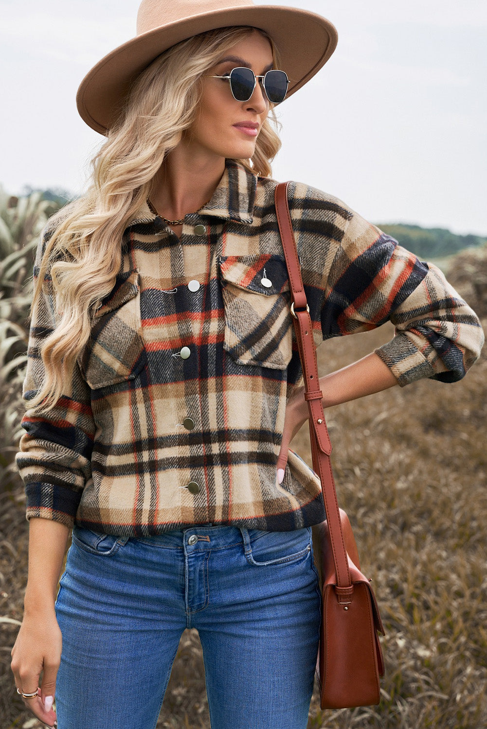 Red Plaid Button Front Pocket Shirt Shacket