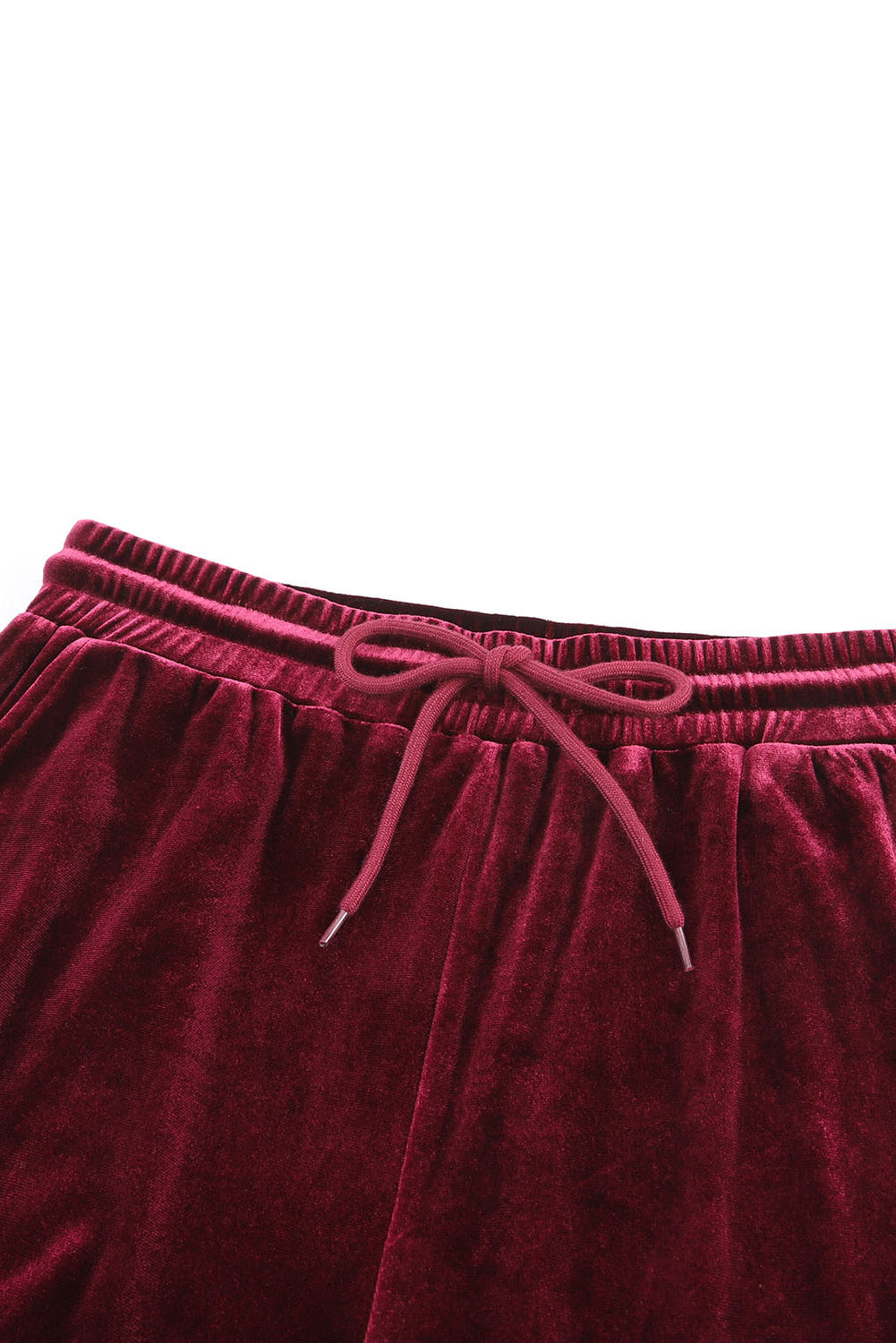 Red Solid Velvet Round Neck Top & Drawstring Pants Lounge Set