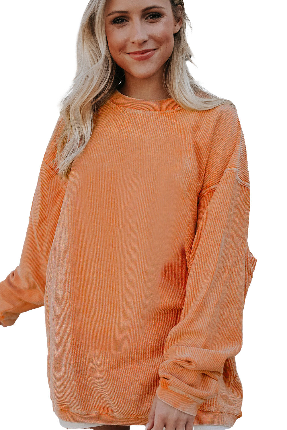 Apricot Drop Shoulder Crinkle Rib Oversized Sweatshirt