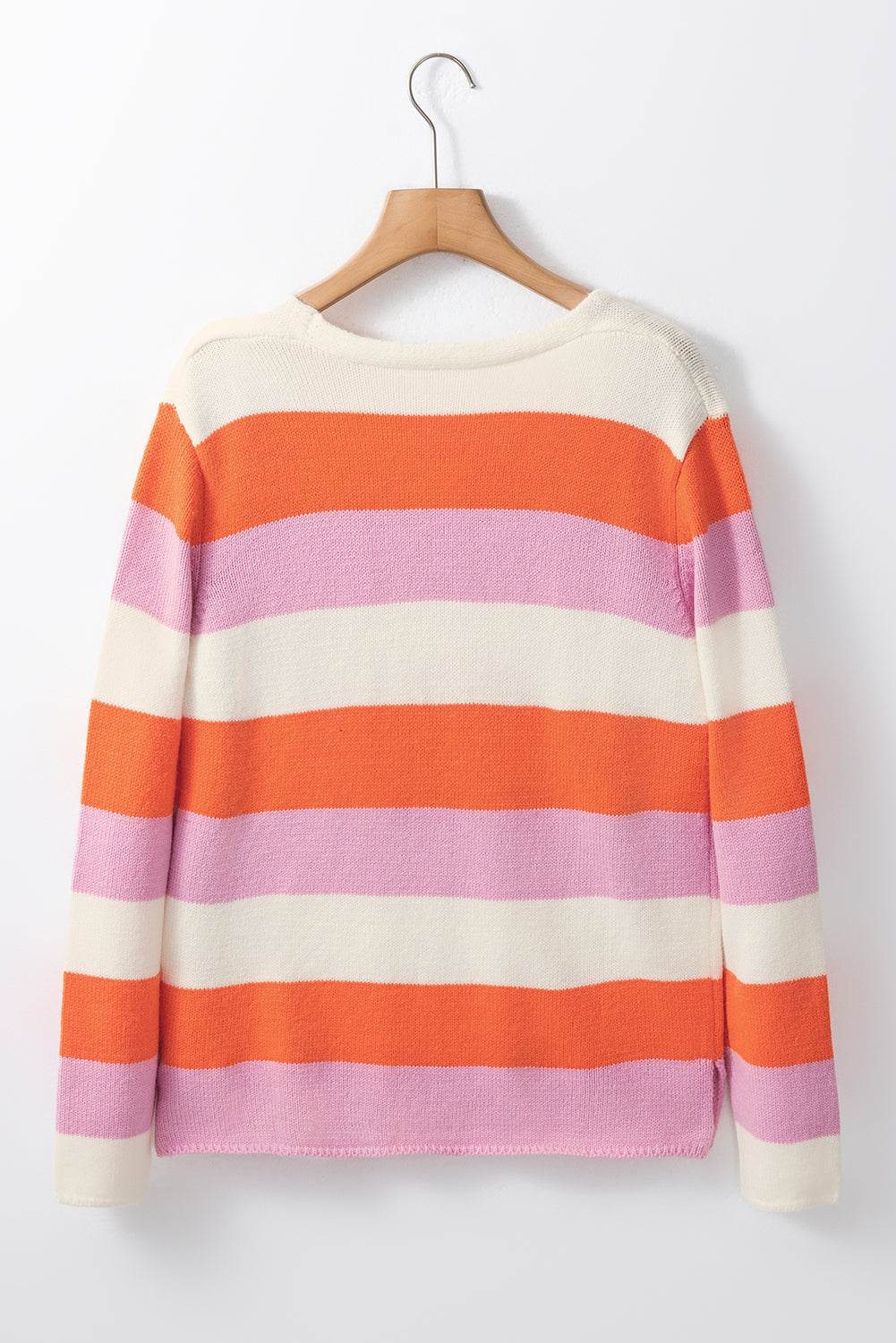 Orange Casual Stripe V Neck Side Slit Sweater