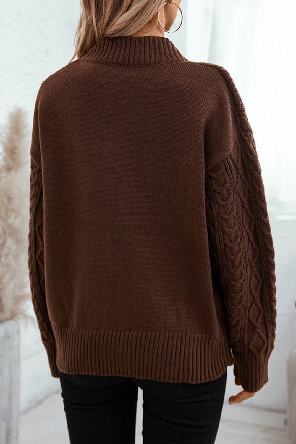 Coffee Twisted V-Neck Loose Casual Knit Sweater