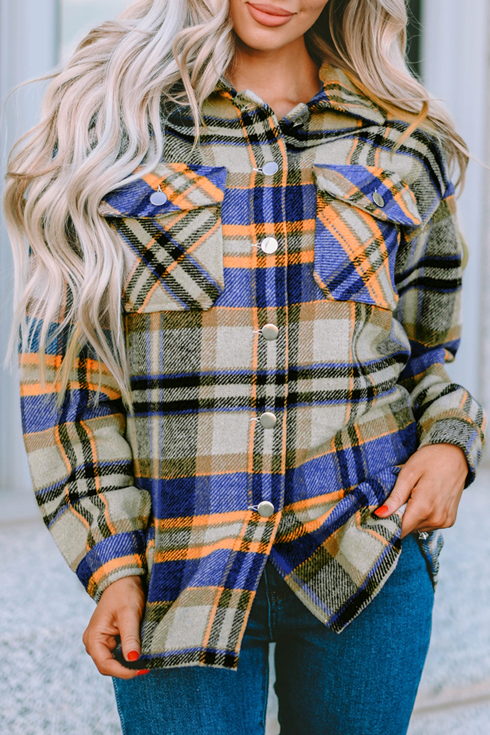 Red Plaid Button Front Pocket Shirt Shacket