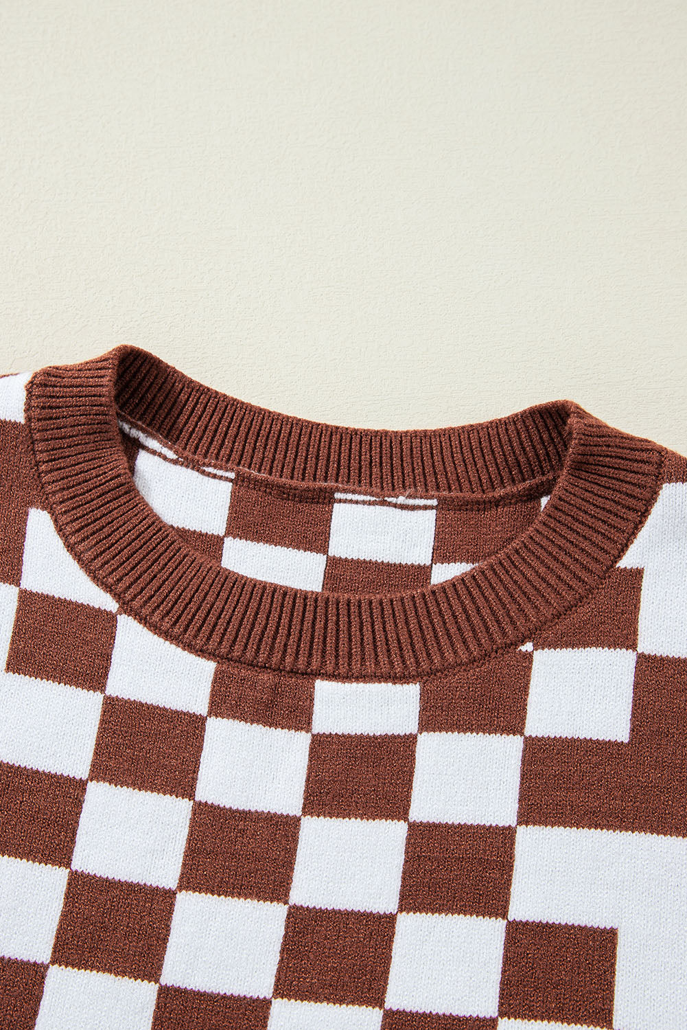 Black Checkered Drop Shoulder Round Neck Sweater