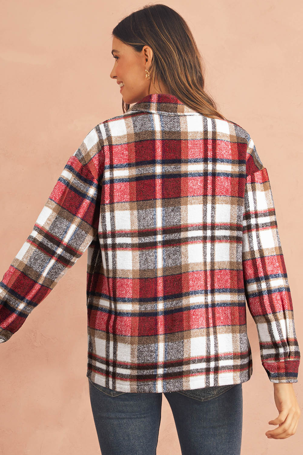 Red Plaid Button Front Pocket Shirt Shacket