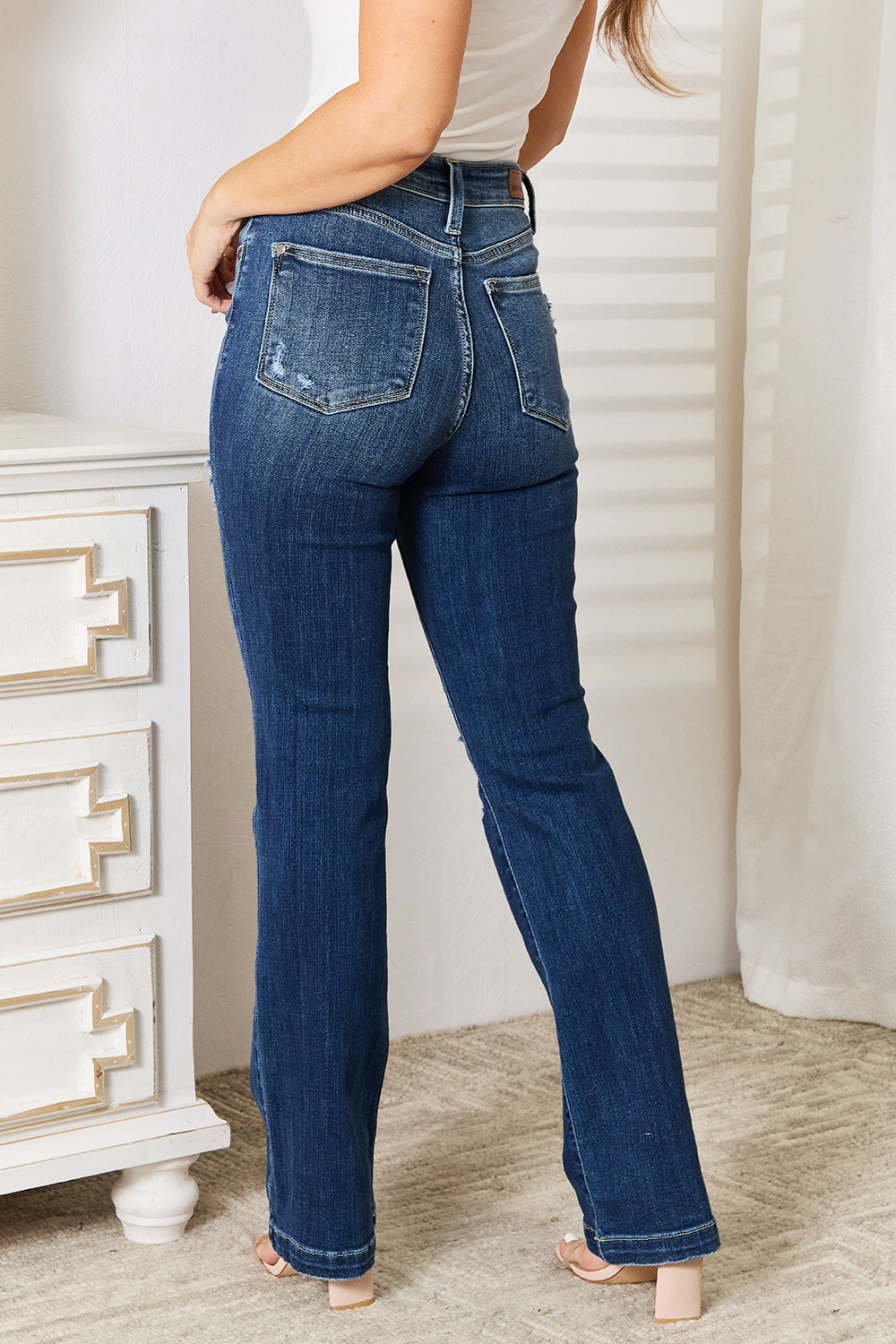 Judy Blue Full Size Mid Rise Hand Sand & Destroy Bootcut Jeans