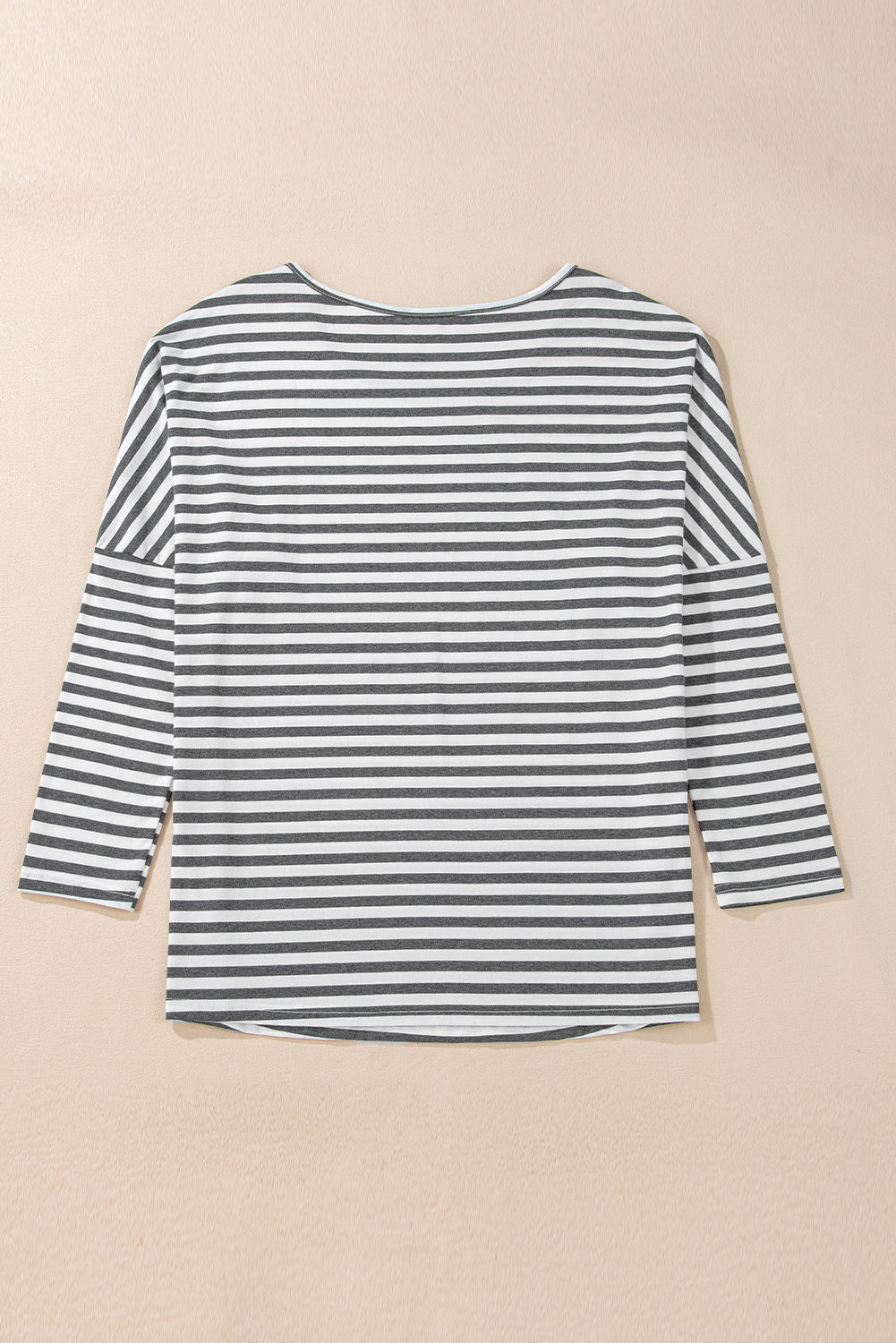 Gray Stripe Drop Sleeve Round Neck Oversized Top