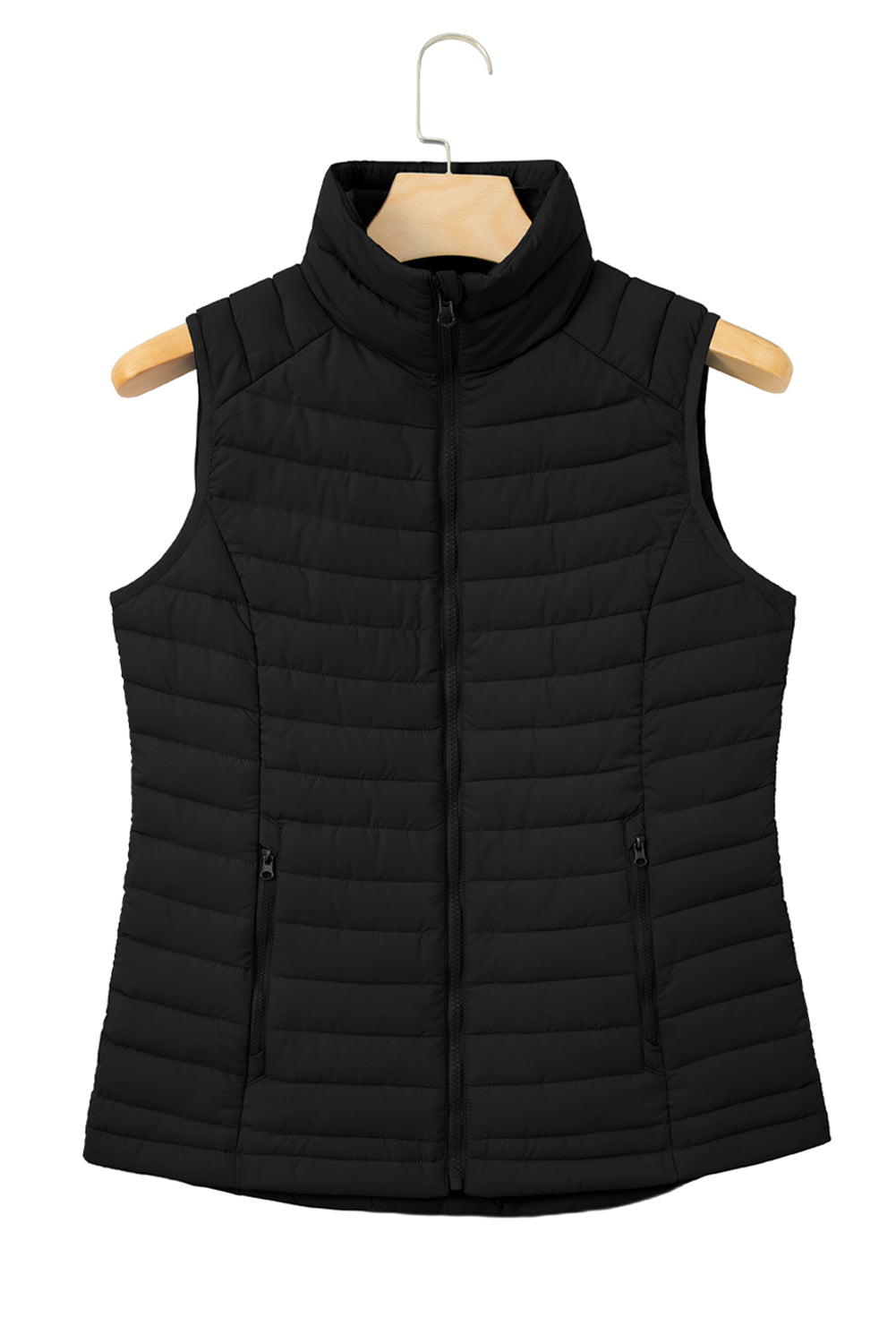 Burgundy Plush Collared Quilted Zipped Puffer Vest