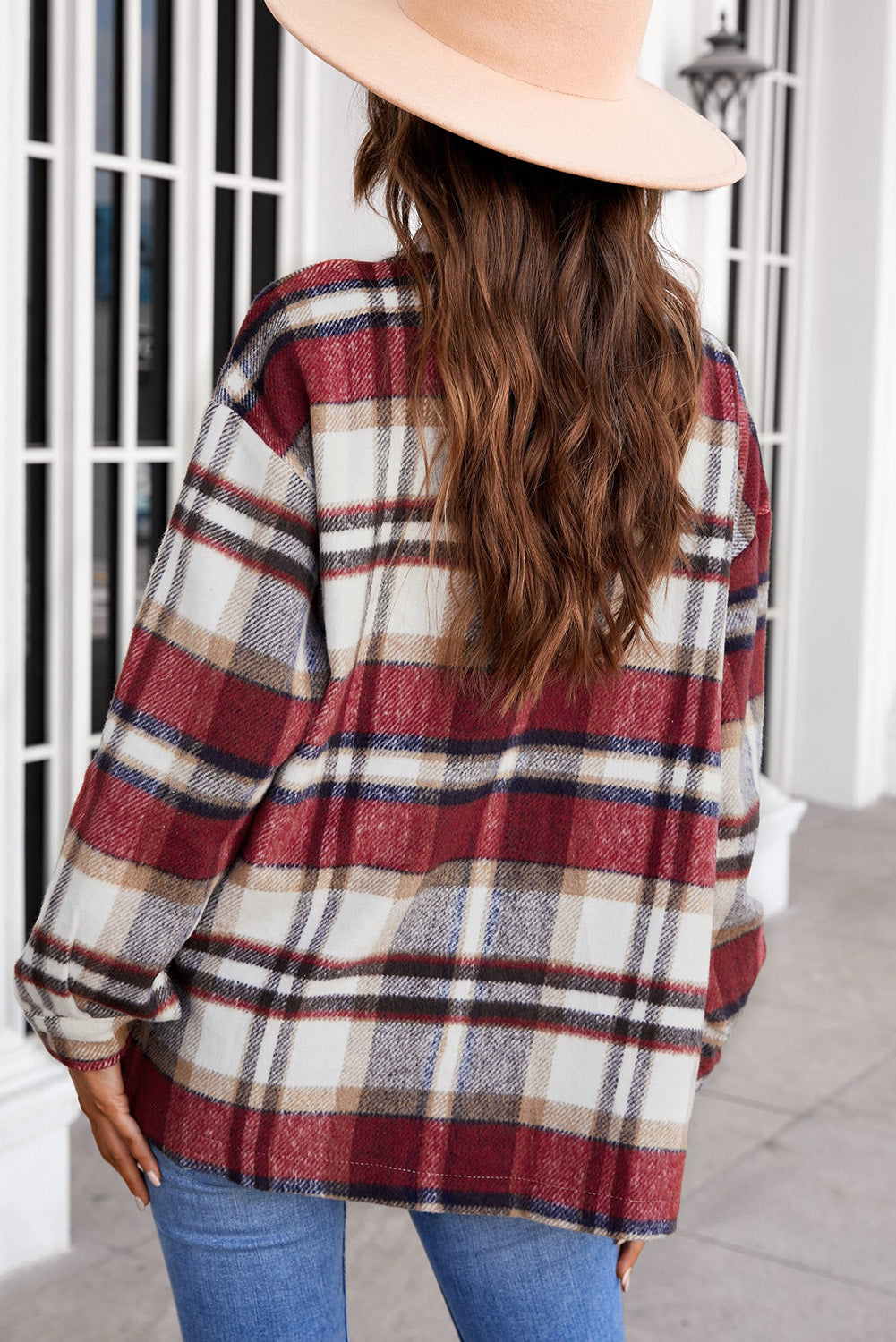 Red Plaid Button Front Pocket Shirt Shacket